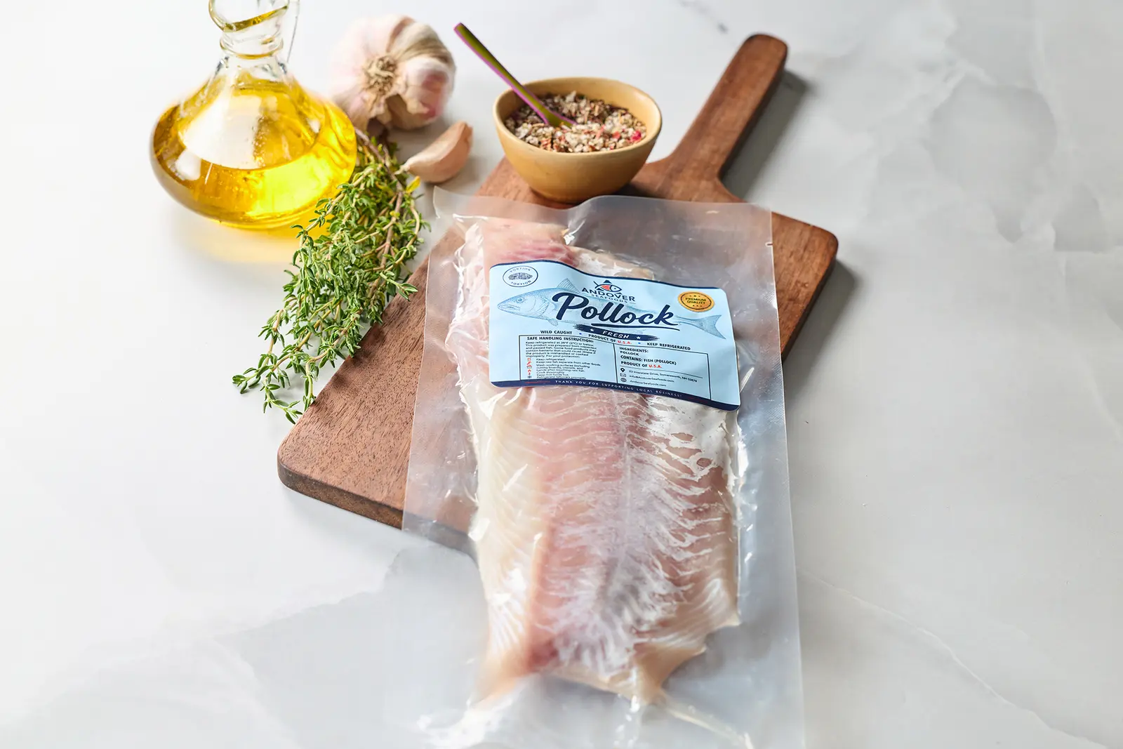 Whole pollock prepared by Andover Seafoods